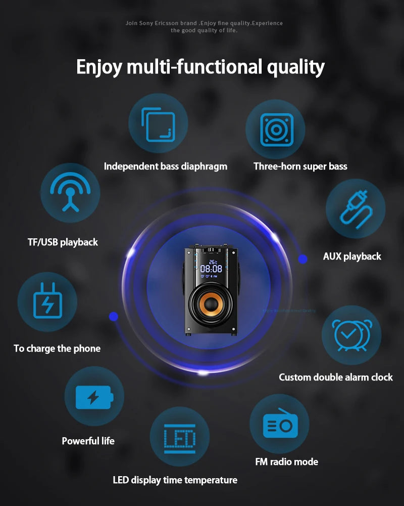 SOAIY Q2 Bluetooth Speaker Outdoor FM Radio Sound Box Subwoofer Portable Column Music Center Computer Audio With Remote Control - Ruwan audio