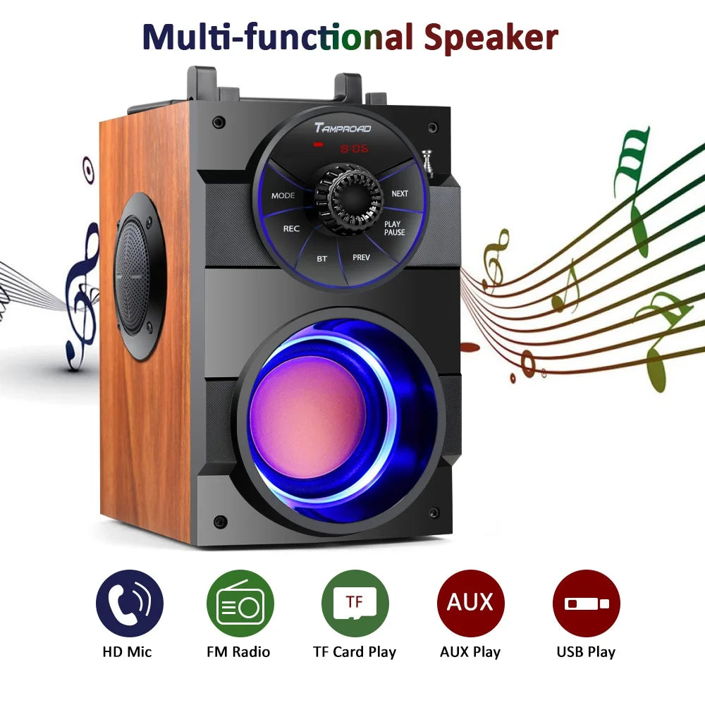 Portable Bluetooth Speaker Wireless Stereo Subwoofer Bass Big Lights Speakers Column Support FM Radio AUX Remote Control - Ruwan audio