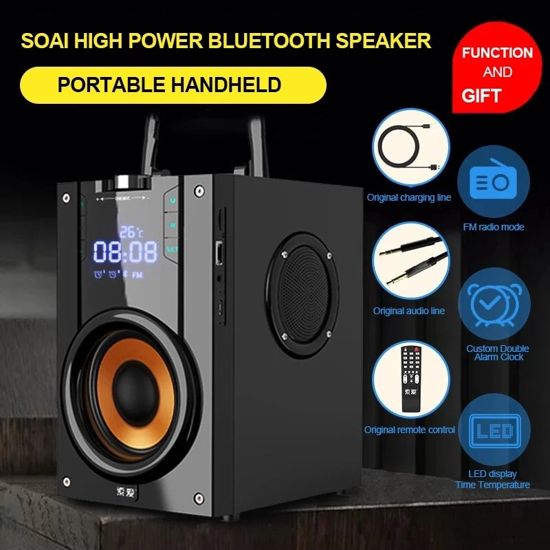 SOAIY Q2 Bluetooth Speaker Outdoor FM Radio Sound Box Subwoofer Portable Column Music Center Computer Audio With Remote Control - Ruwan audio