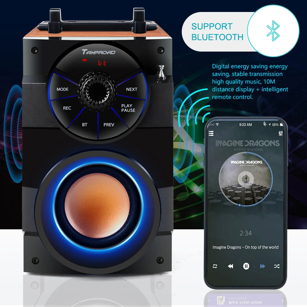 Portable Bluetooth Speaker Wireless Stereo Subwoofer Bass Big Lights Speakers Column Support FM Radio AUX Remote Control - Ruwan audio