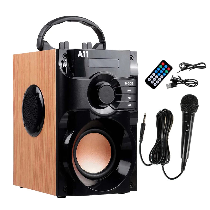 Bluetooth Speaker Subwoofer Fm Radio 3D Stereo portable Karaoke Sound Box with wireless Mic - Ruwan audio