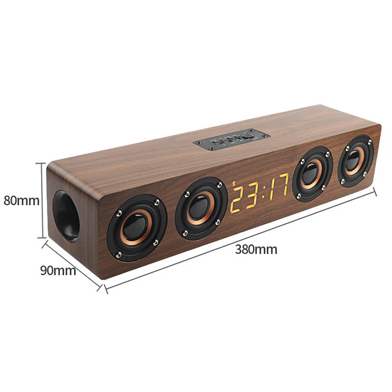 Wireless Bluetooth 5.0 Speakers For Computers Wooden Alarm Clock Display Sound System - Ruwan audio