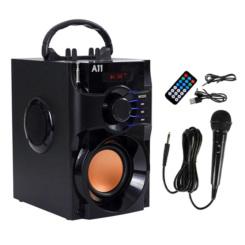 Bluetooth Speaker Subwoofer Fm Radio 3D Stereo portable Karaoke Sound Box with wireless Mic - Ruwan audio