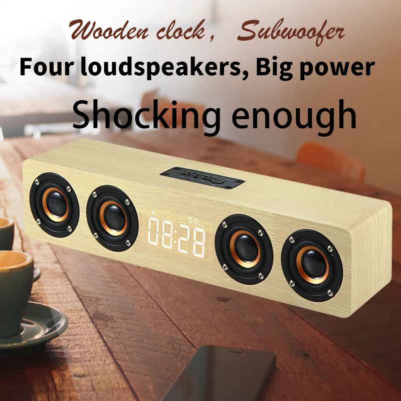 Wireless Bluetooth 5.0 Speakers For Computers Wooden Alarm Clock Display Sound System - Ruwan audio