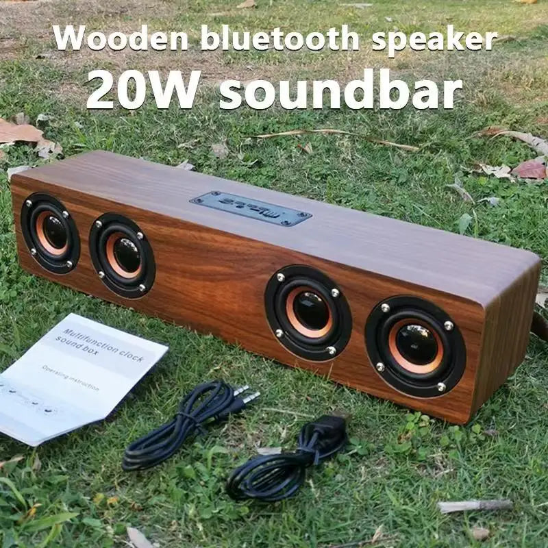 Wireless Bluetooth 5.0 Speakers For Computers Wooden Alarm Clock Display Sound System - Ruwan audio