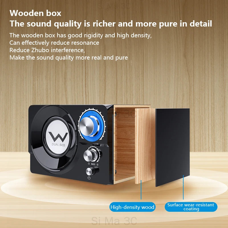 Home Theatre 2.1 Wooden Subwoofer USB Computer Speakers Music Center Caixa De Som Bluetooth 3.5mm Audio Player for TV/laptop PC - Ruwan audio