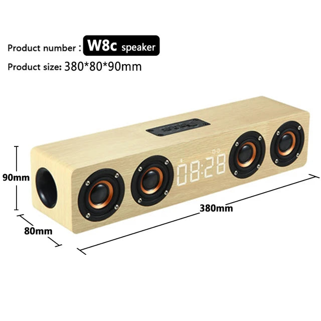 Wireless Bluetooth 5.0 Speakers For Computers Wooden Alarm Clock Display Sound System - Ruwan audio