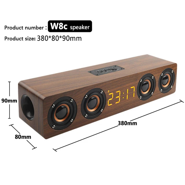 Wireless Bluetooth 5.0 Speakers For Computers Wooden Alarm Clock Display Sound System - Ruwan audio