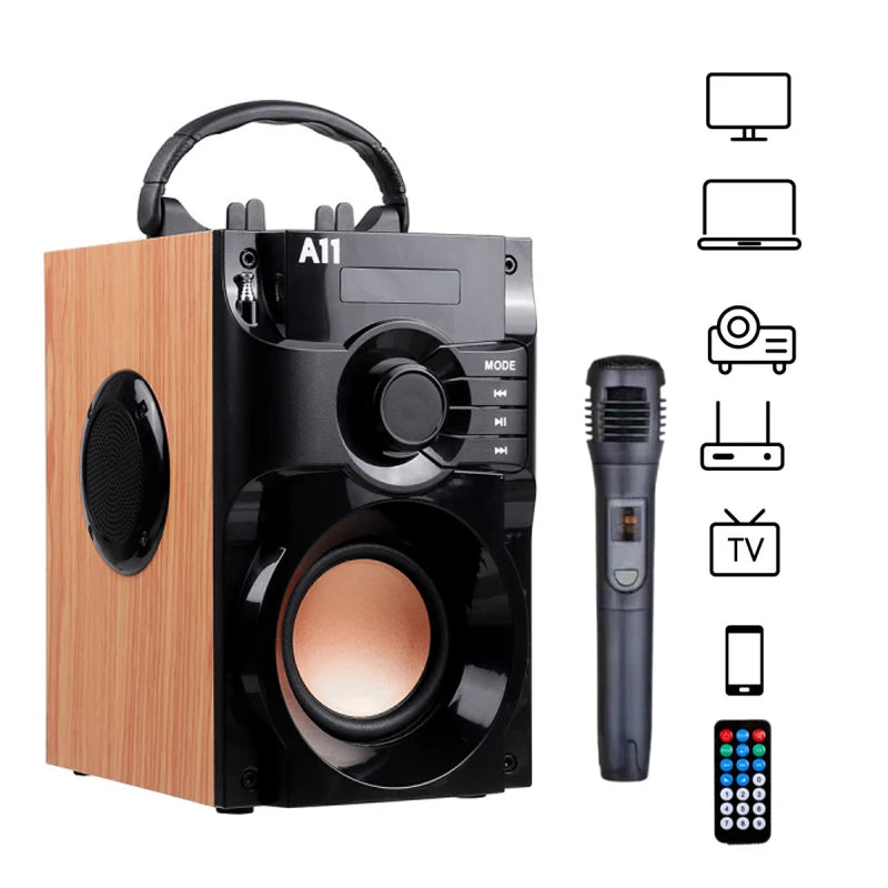 Bluetooth Speaker Subwoofer Fm Radio 3D Stereo portable Karaoke Sound Box with wireless Mic - Ruwan audio